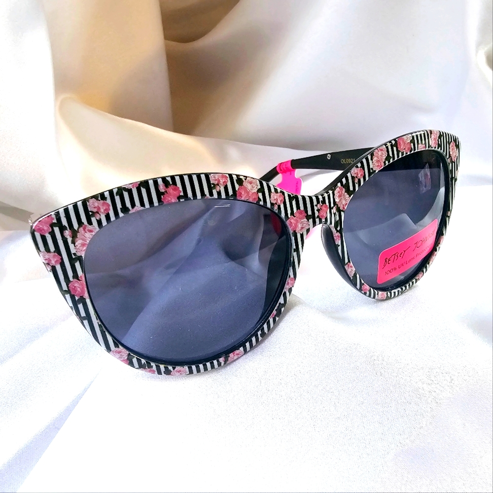 Betsey Johnson Stripe and Floral Sunglasses NWT